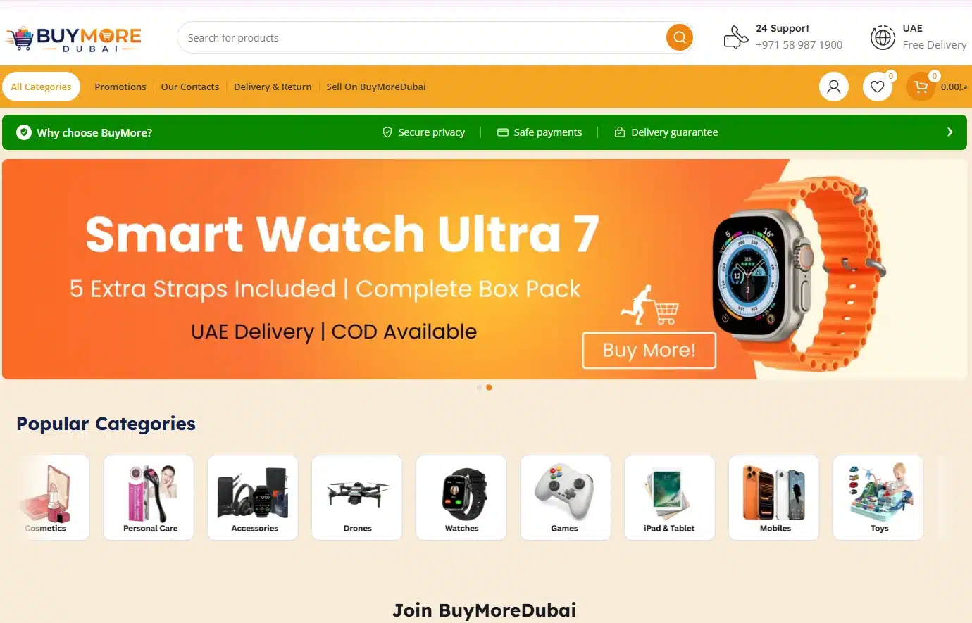 Dubai electronics marketplace homepage with product categories