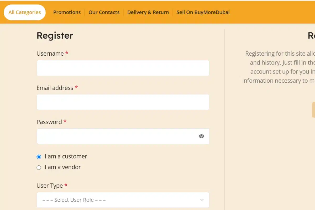 BuyMore Dubai B2B merchant registration form